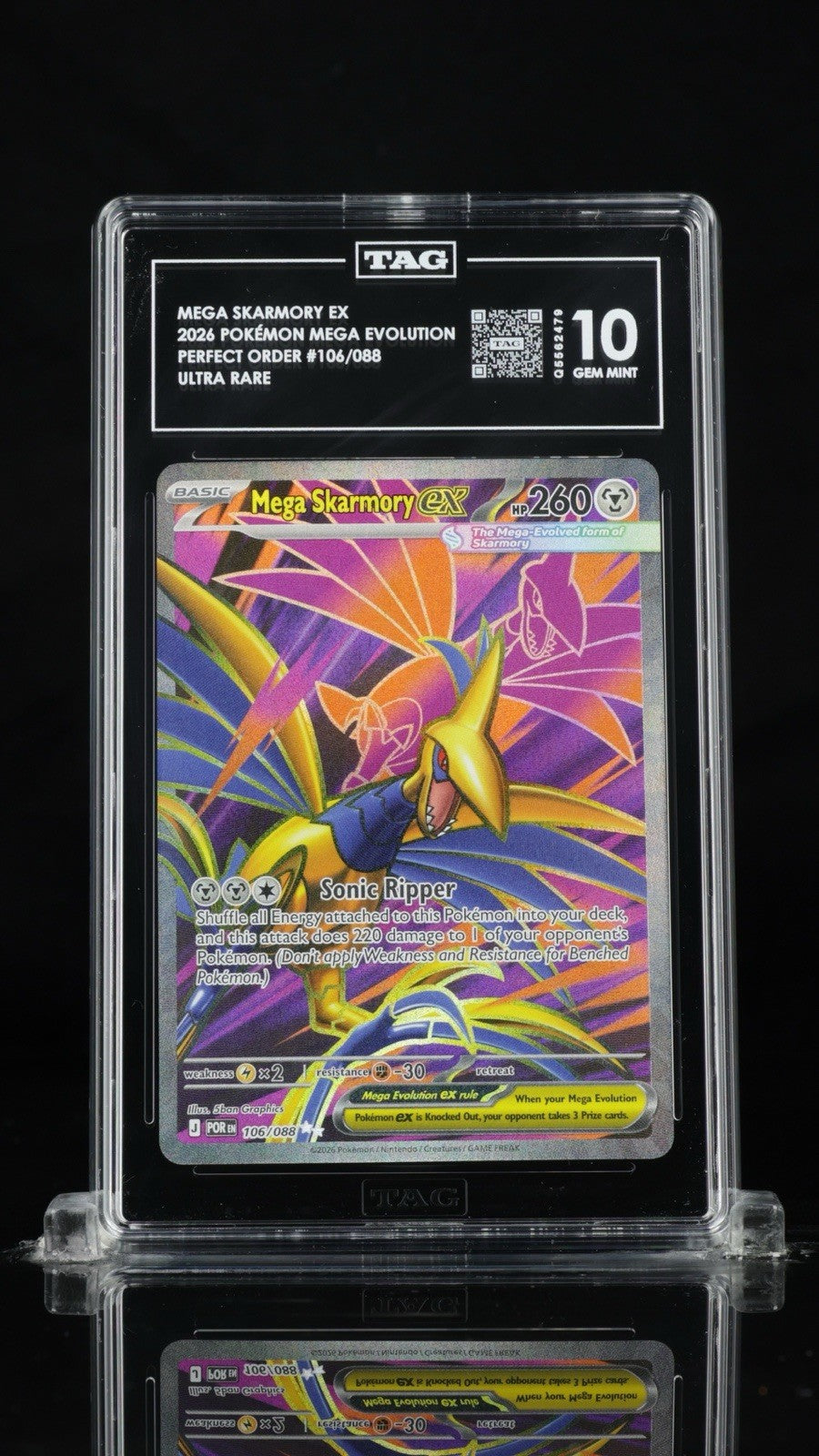 💎 Mega Skarmory ex 106 Pokemon Perfect Order Holo TAG GRADE 10 TOP RANKED!💨