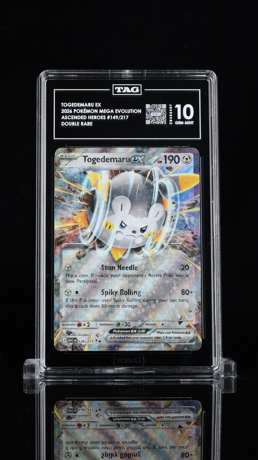 ‼️ Togedemaru ex 149/217 Pokemon Ascended Heroes TAG GRADE 10~ RANK # 1💨