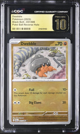 Dwebble PokeBall 051 Black Bolt Holo GRADE 10 PRISTINE GOLD LABEL TOP POP 3
