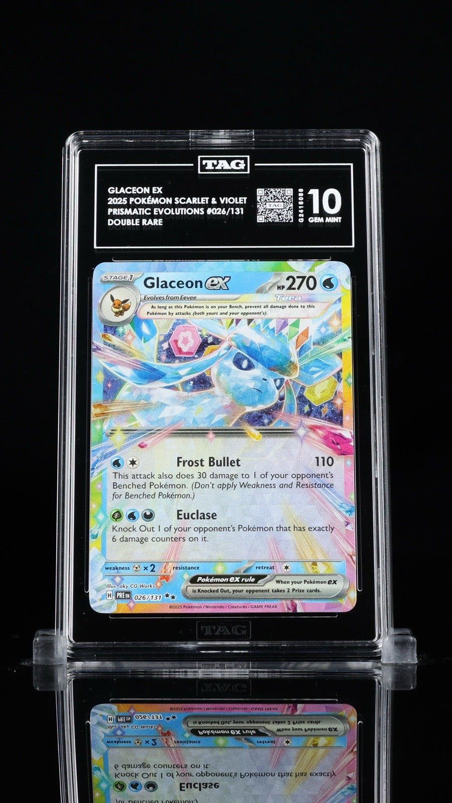 ‼️GLACEON EX 2025 POKÉMON SCARLET PRISMATIC EVOLUTIONS #026 DOUBLE RARE TAG 10💨