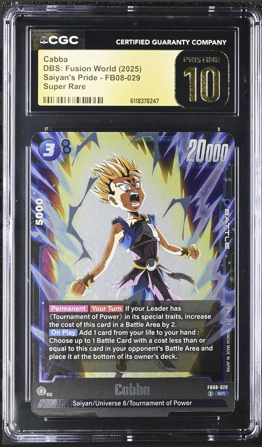 💎 Dragon Ball Fusion World Cabba FB08-029 GRADE 10 PRISTINE GOLD LABEL POP 6!💨