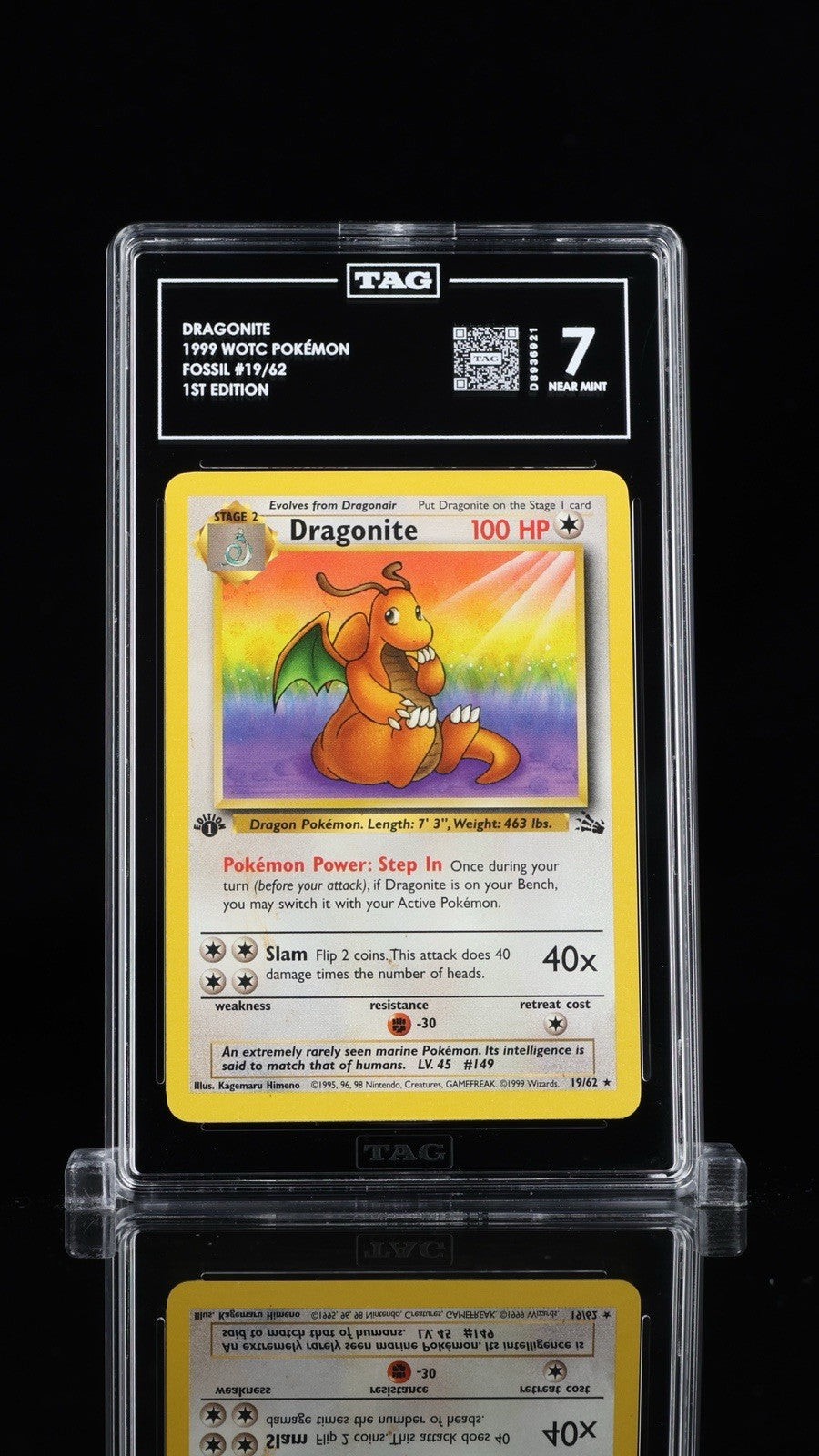 🌟Pokemon Dragonite 19/62 Fossil Regular 1ST EDITION~TAG GRADE 7~SAME DAY SHIP💨