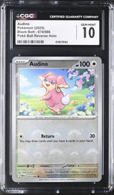 🔥 Audino PokeBall 074/086 Black Bolt Holo~GRADE 10~LOW POP SHOOT OFFER💨