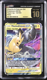 🔥 Pikachu & Zekrom GX #33 Pokemon Team Up Holo~PRISTINE 10 GOLD LABEL LOW POP💨