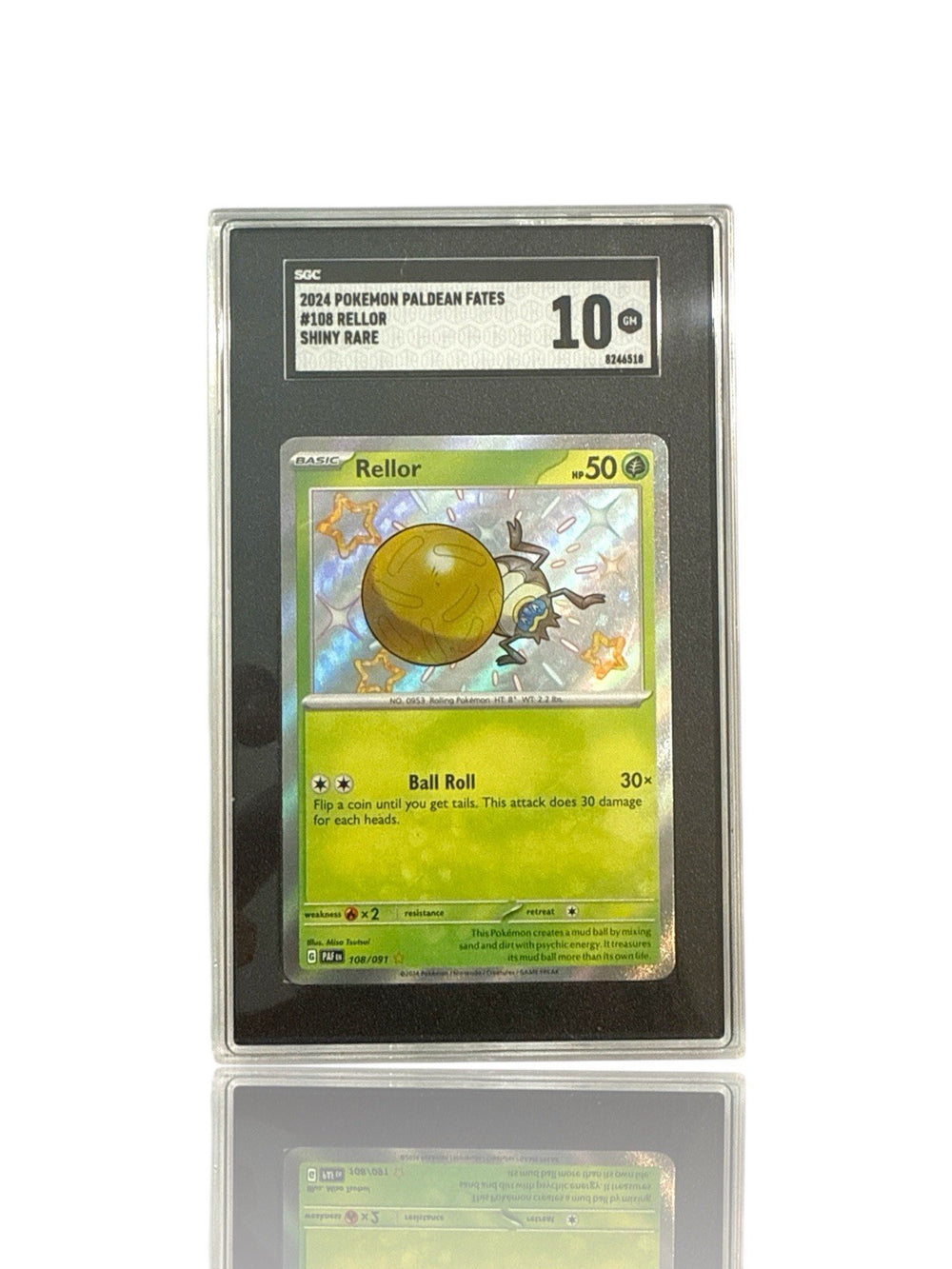 ‼️Pokemon Rellor 108/091: Paldean Fates Holo GRADE 10! FAST SHIP~SHOOT OFFER!💨
