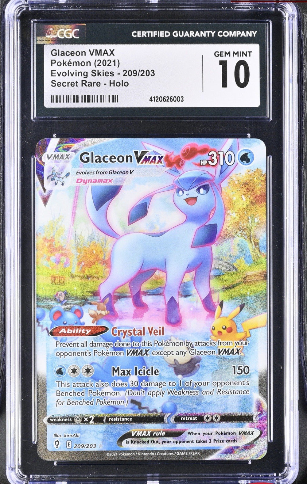 ‼️Glaceon VMAX (Alternate Art Secret) #209 Evolving Skies GRADE 10~FAST SHIP!💨