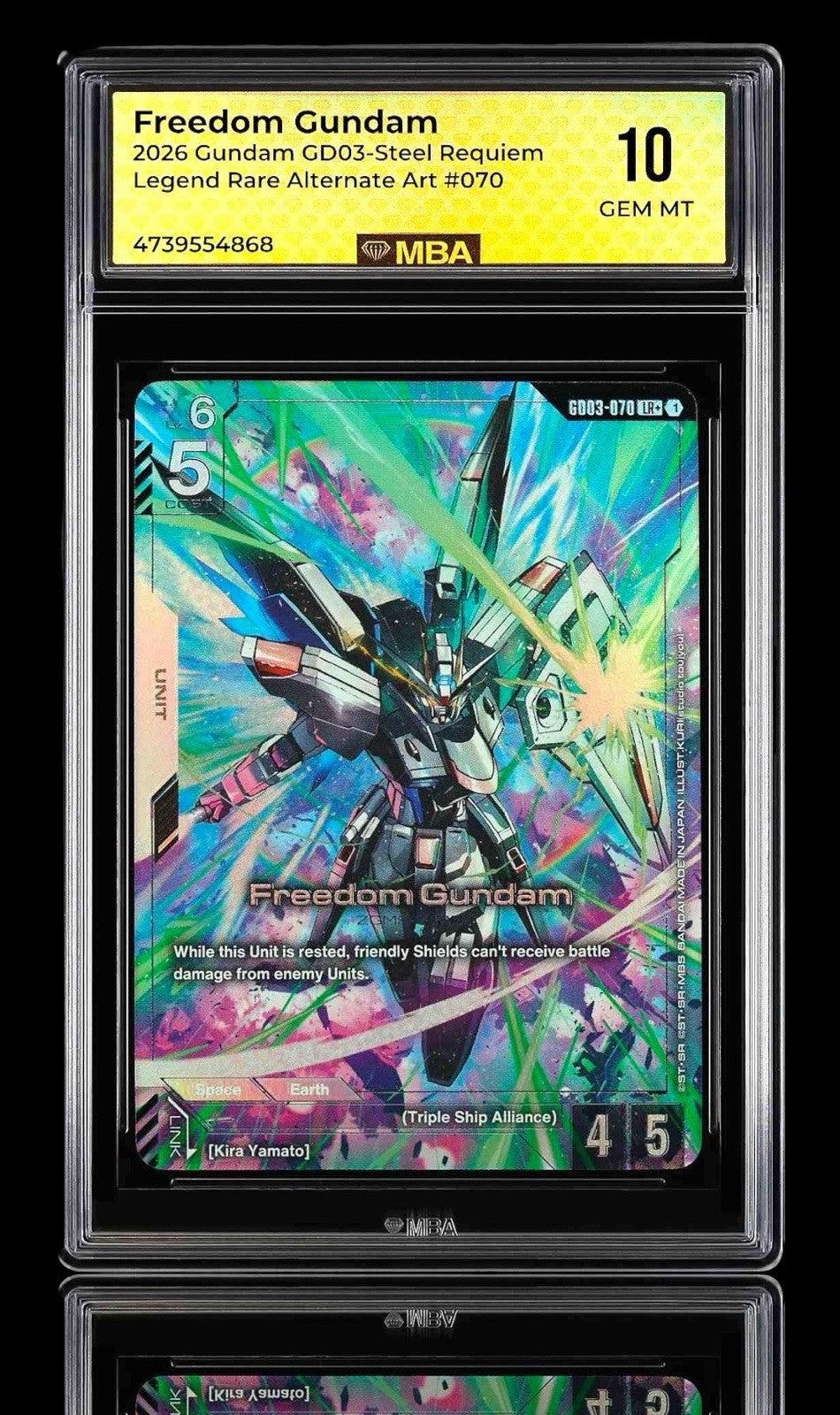 🚨 Freedom Gundam GD03-Steel Requiem Legend Rare Alt Art 070~ MBA GRADE 10 POP 1