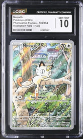 ‼️Pokemon Meowth #106 Phantasmal Flames Holo GRADE 10. SAME DAY SHIP!💨