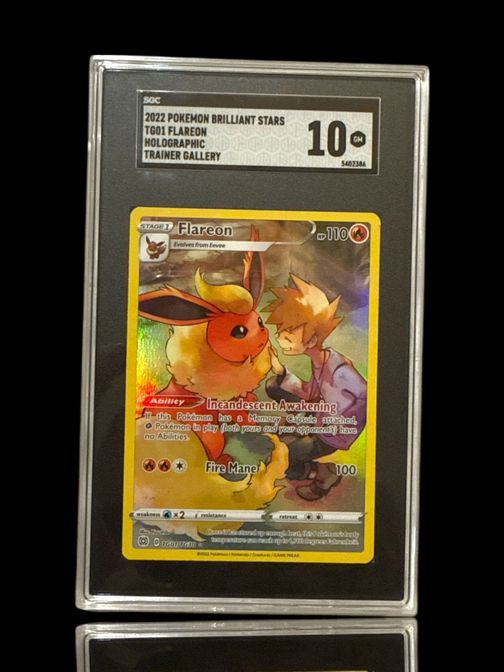 ‼️2022 POKEMON BRILLIANT STARS TG01 FLAREON HOLO TRAINER GALLERY~GRADE 10!💨