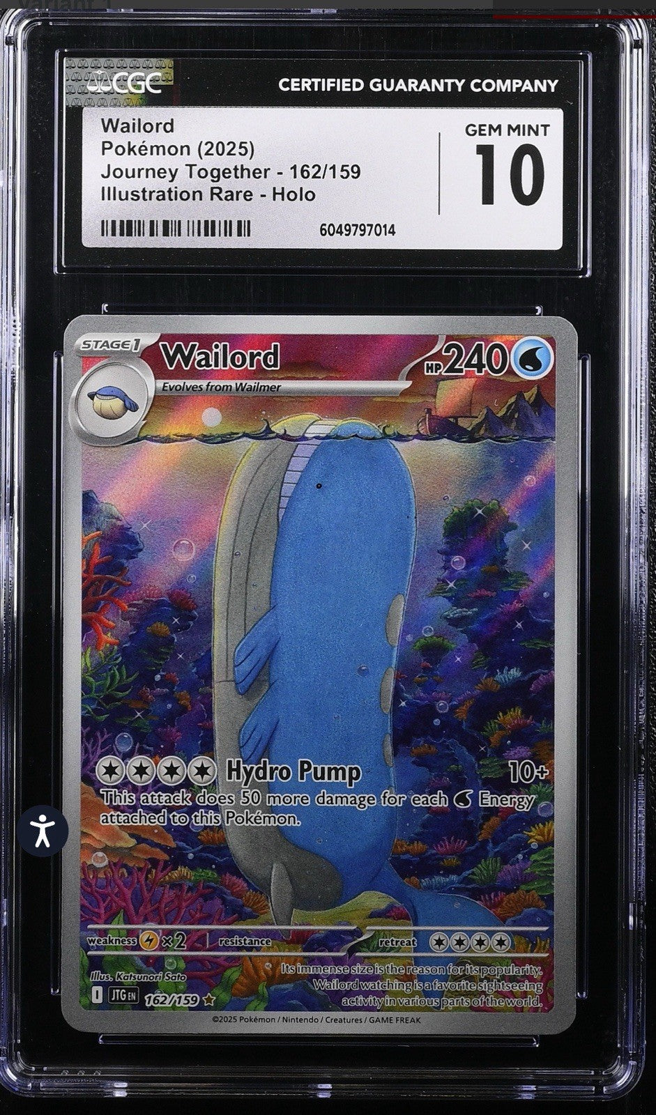‼️Wailord Pokémon (2025) Journey Together - 162/159 Illustration Rare GRADE 10💨
