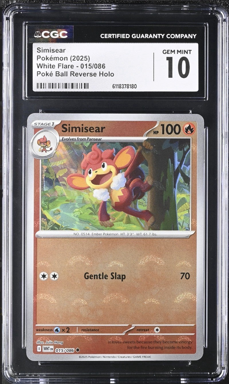 🔥Simisear PokeBall 015 White Flare Holo GRADE 10! SAME DAY SHIP~ SHOOT OFFER💨