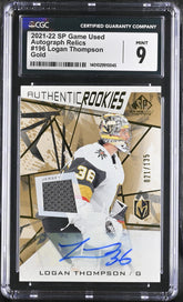 ‼️2021-22 SP Game Used Relics #196 Logan Thompson Gold GRADE 9~AUTO 10~POP 1!💨