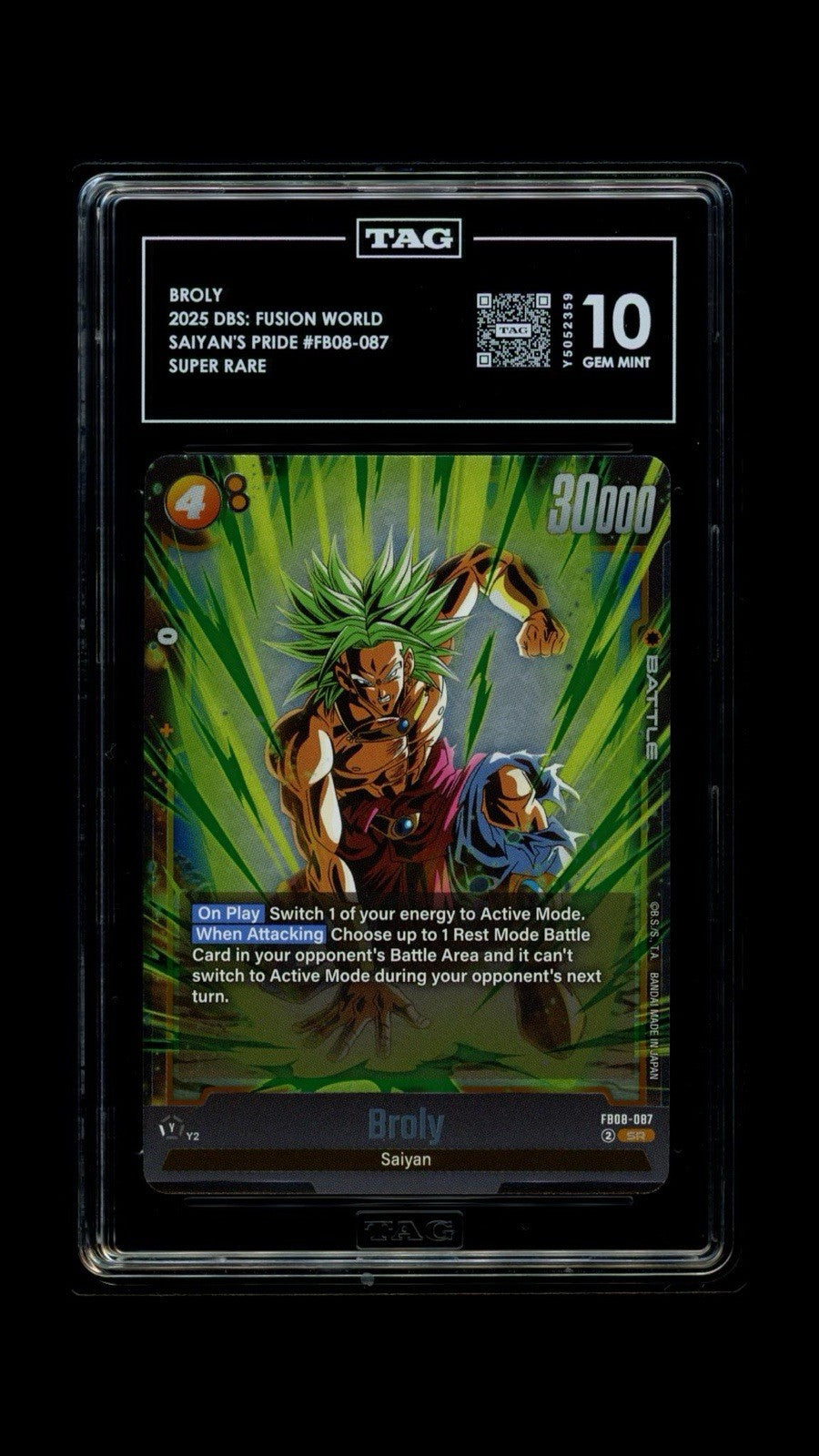 🔥 DRAGON BALL BROLY FUSION WORLD SAIYAN'S PRIDE TAG GRADE 10! SHOOT OFFER💨
