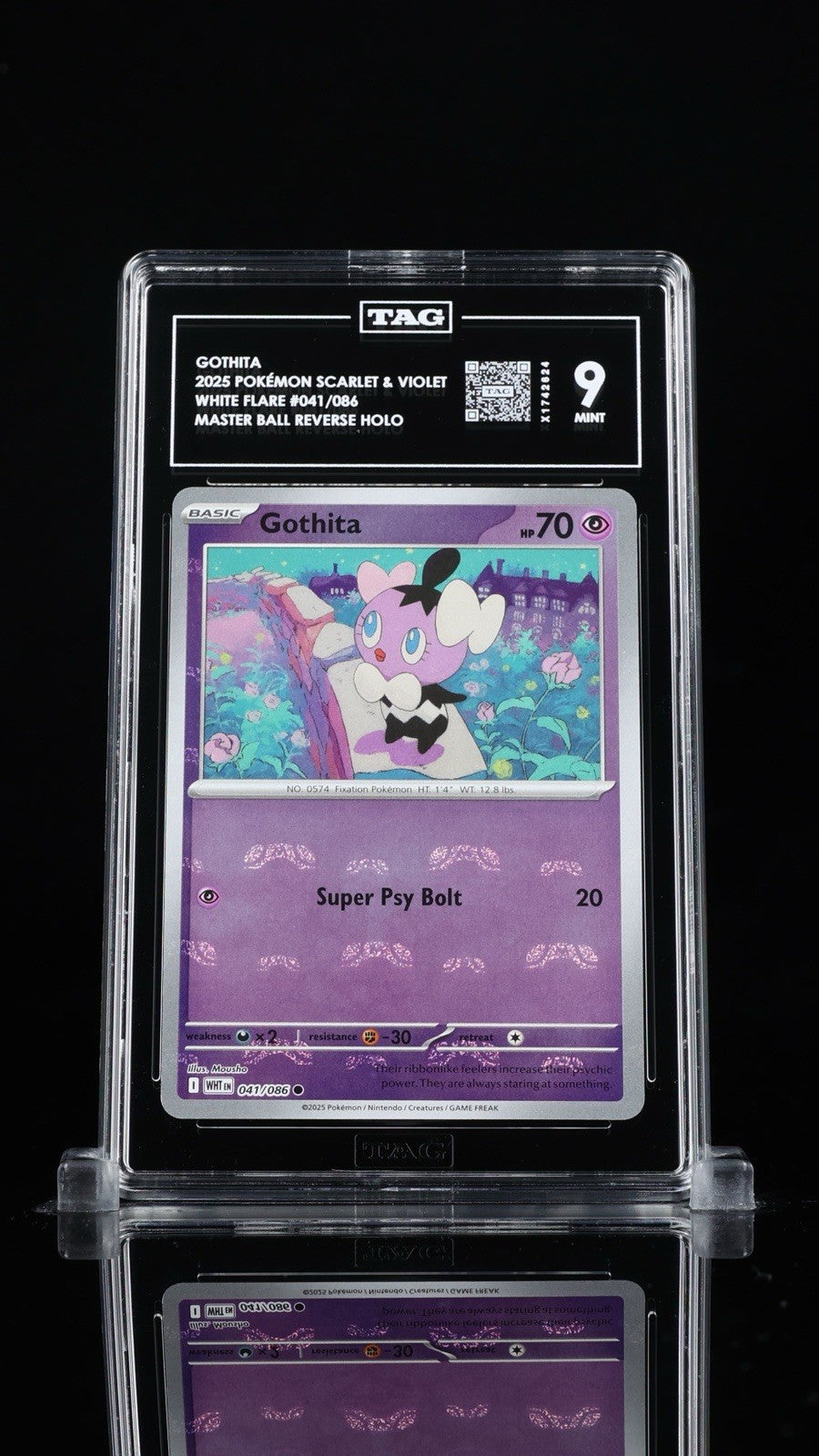 ‼️Gothita Master Ball #041 White Flare Holo TAG GRADE 9! FAST SHIP~SHOOT OFFER💨