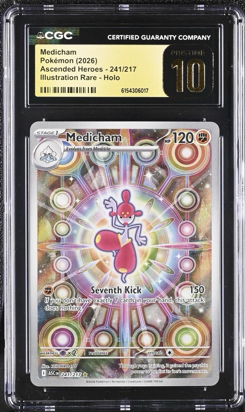 🚨 Medicham 241/217 Pokemon Ascended Heroes PRISTINE 10 GOLD LABEL LOW TOP POP💨
