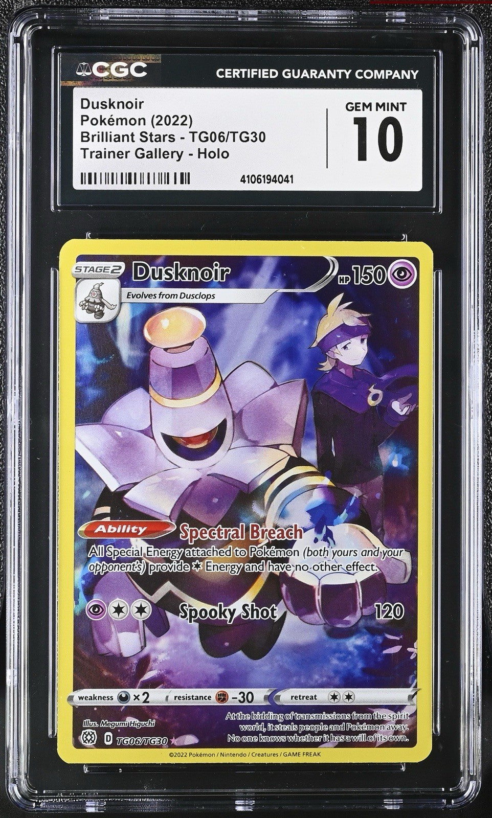‼️Dusknoir TG06/TG30 Swsh09: Brilliant Stars Trainer Gallery Holo GRADE 10!💨
