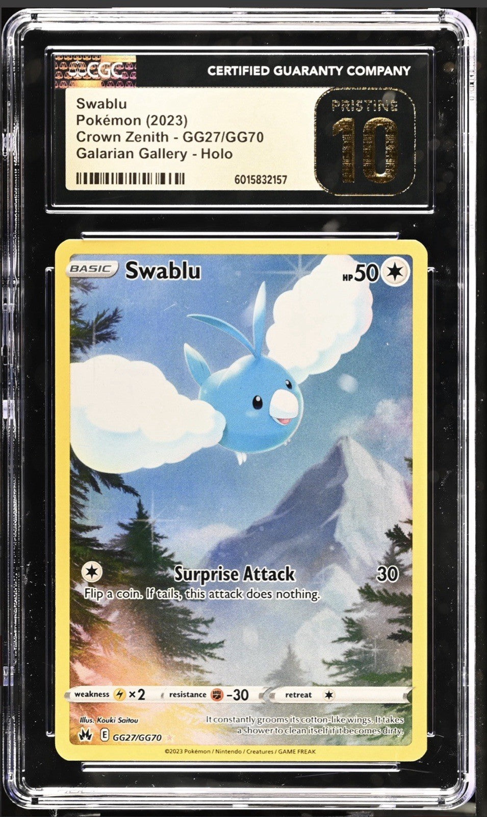 ‼️Swablu GG27 Crown Zenith Galarian Gallery GRADE 10 PRISTINE GOLD LABEL TOP POP
