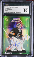 ‼️2021-22 UD Stature~ Carter Hart #34 Green 05/50~ GRADE 10~AUTO 10~POP 1 💨