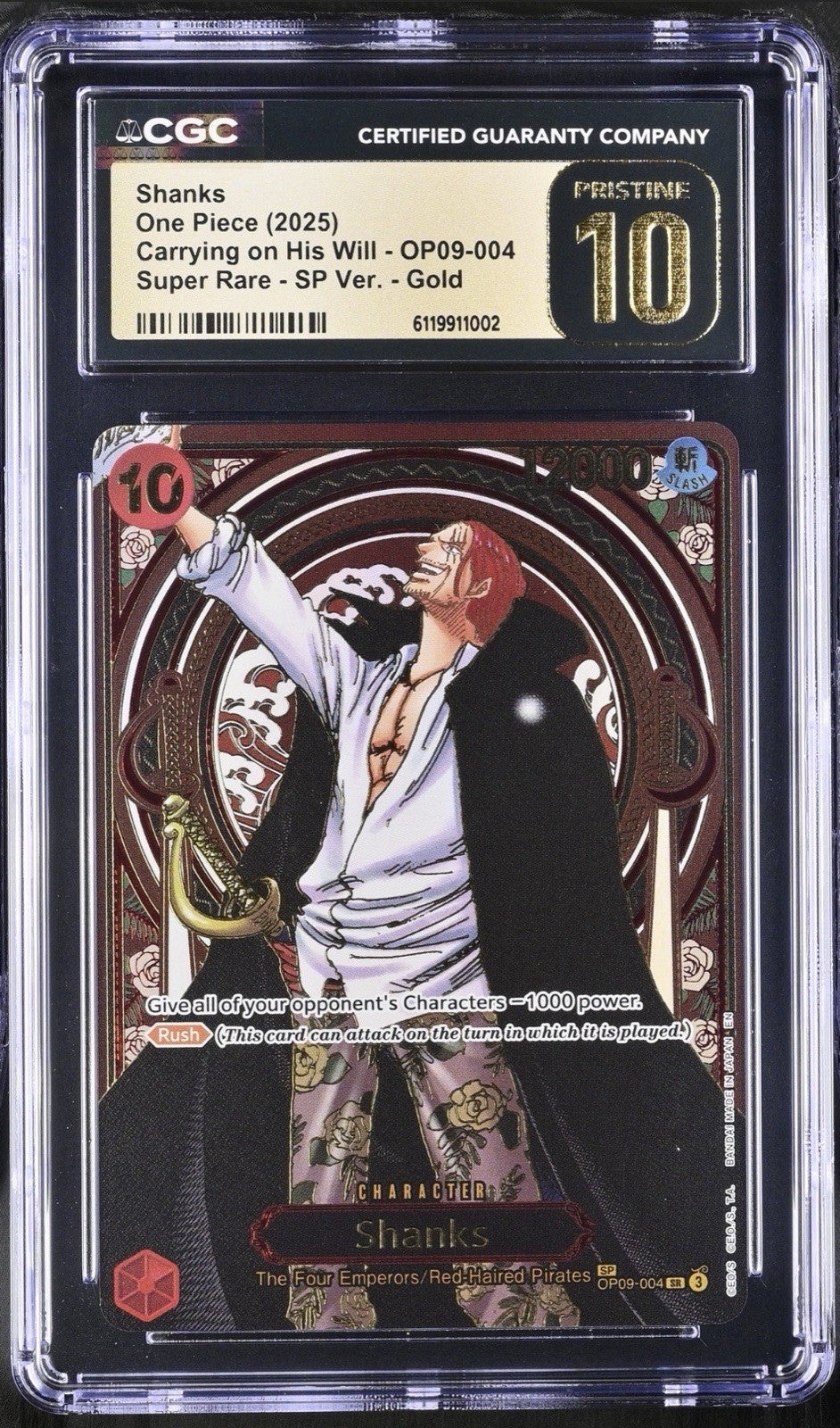 🔥ONE PIECE Shanks~OP09-004 Gold Carrying On His Will GRADE 10 PRISTINE GOLD!💨