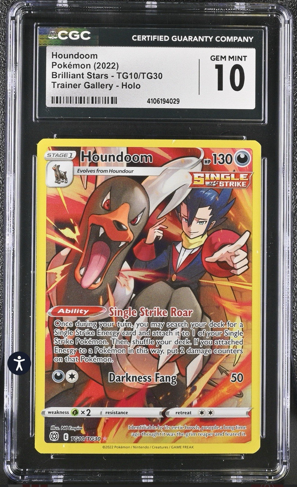 ‼️Houndoom Pokémon (2022) Brilliant Stars - TG10/TG30 Trainer Gallery~GRADE 10💨