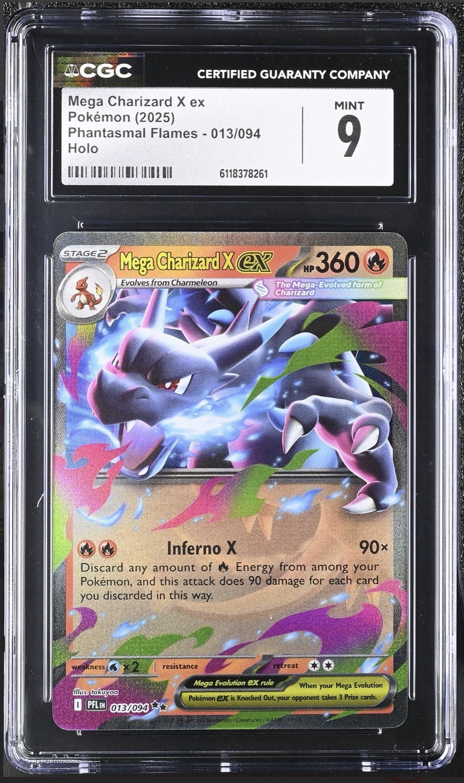🔥Mega Charizard X ex 013 Phantasmal Flames Holo GRADE 9! SAME DAY SHIPPING!💨