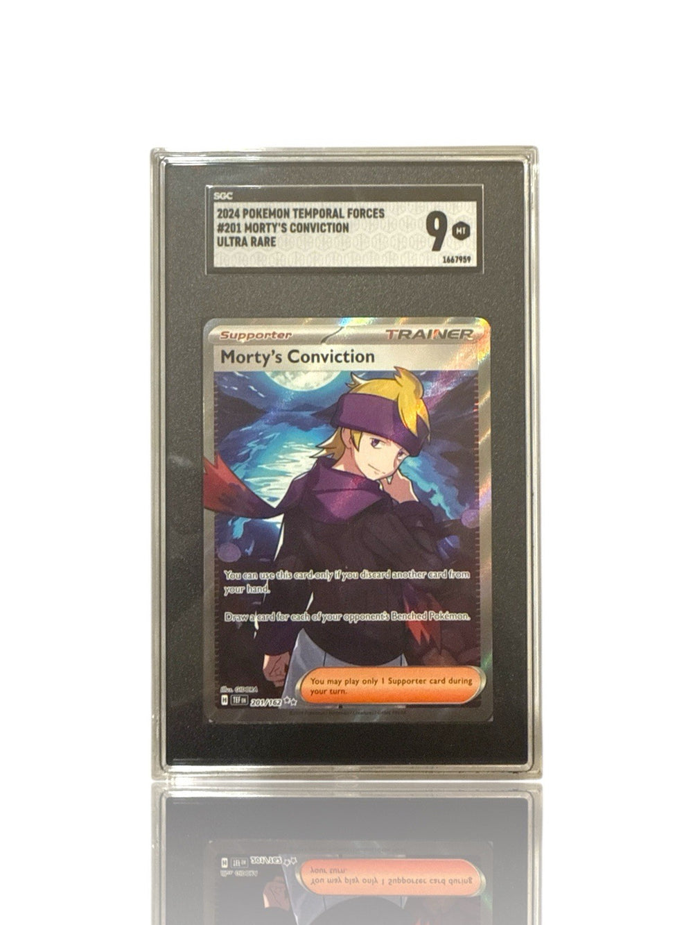 ‼️Pokemon Morty's Conviction 201/162: Temporal Forces Holo GRADE 9~SHOOT OFFER💨