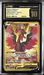 ‼️Galarian Moltres V Secret 183 Brilliant Stars~PRISTINE 10 GOLD LABEL TOP POP💨