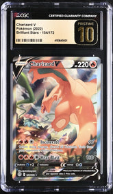 💎Pokemon Charizard V #154 Brilliant Stars Holo GRADE 10 PRISTINE GOLD LABEL!💨