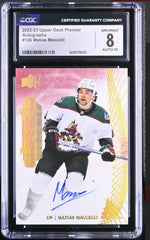 ‼️2022-23 UD Premier~Rookies Matias Maccelli POP 1 GRADE 8~AUTO 10~SHOOT OFFER💨
