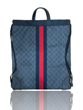 🌟NEW Gucci Leather and Black Canvas Drawstring Backpack Gucci Web~SHOOT OFFER💨