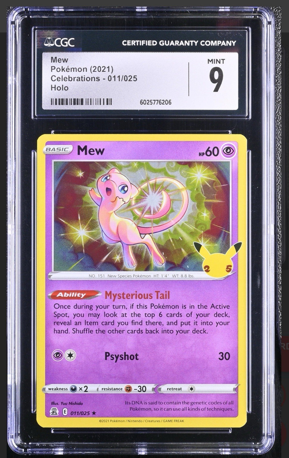 ‼️Mew 011/025 Celebrations Holo GRADE 9! SHIPS SAME DAY! SHOOT OFFER!💨
