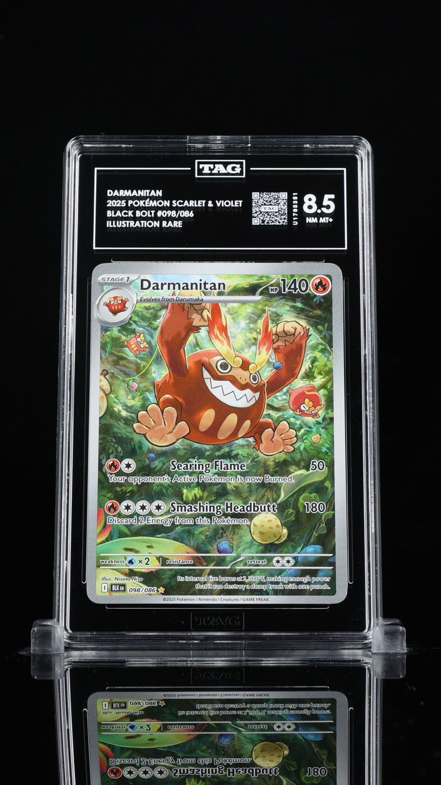 ‼️Darmanitan 098/086: Black Bolt Holo TAG GRADE 8.5! FAST SHIP~ SHOOT OFFER!💨