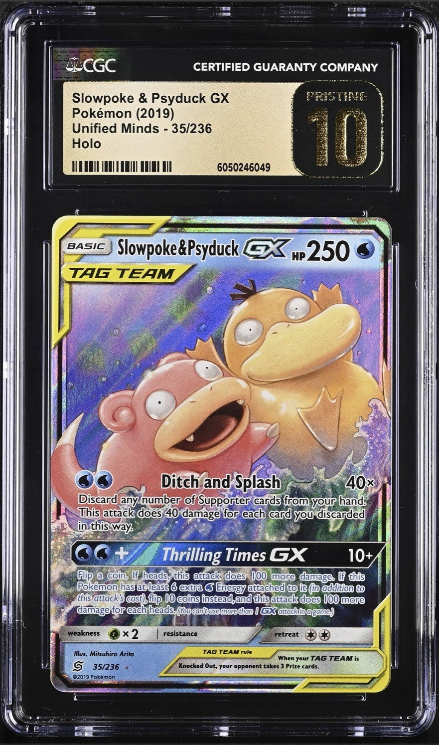 💛Slowpoke & Psyduck GX #35 Unified Minds GRADE 10 PRISTINE GOLD LABEL TOP POP💨