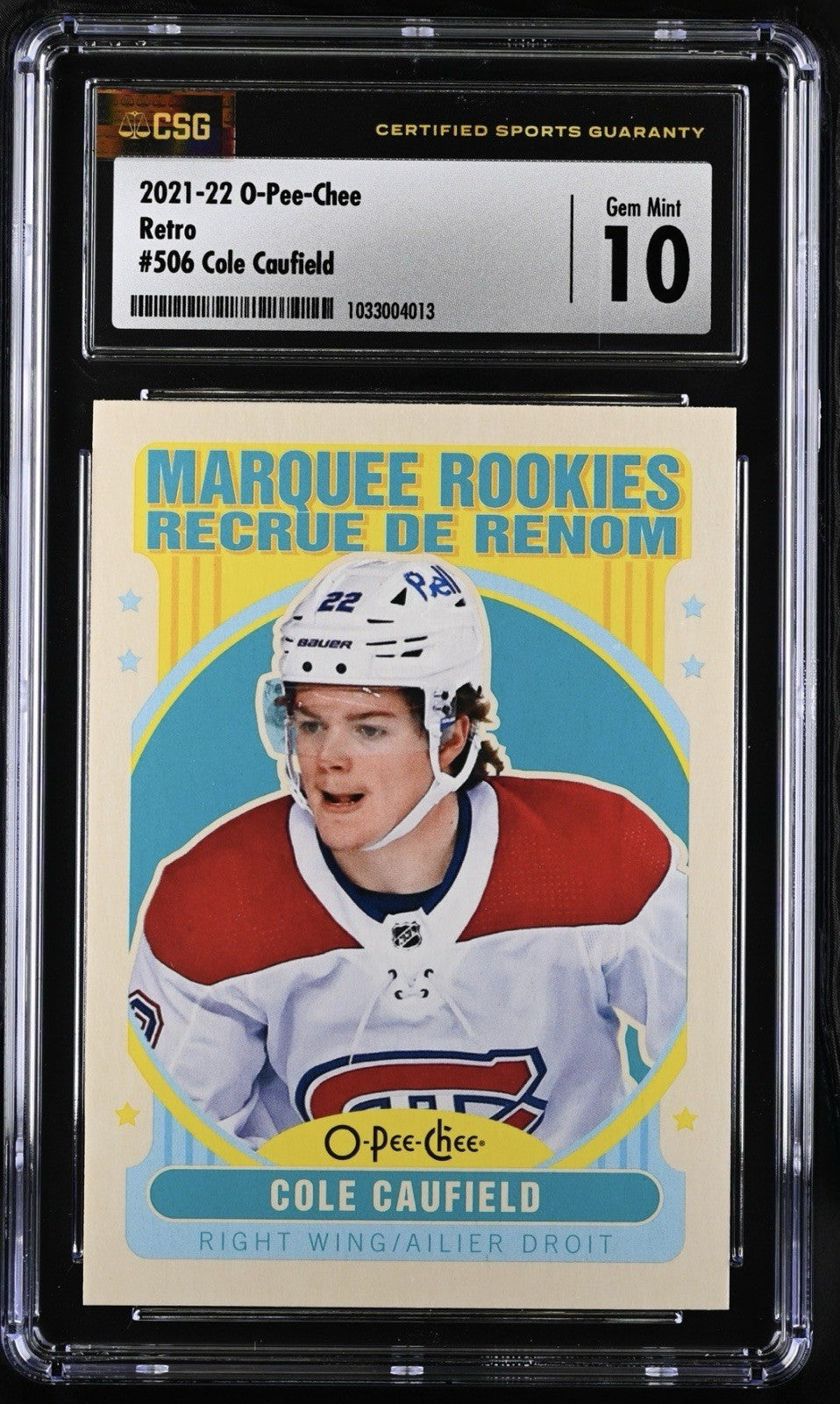 ‼️2021-22 O-Pee-Chee Marquee Rookies Cole Caufield #506 Retro CSG 10 POP 1!💨