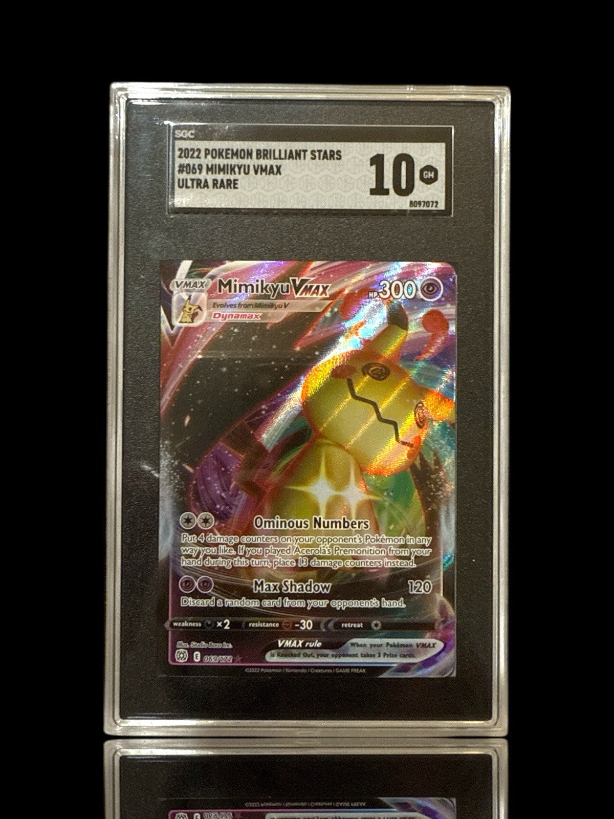 ‼️Mimikyu VMAX 069/172: Brilliant Stars Holo GRADE 10! FAST SHIP~SHOOT OFFER!💨