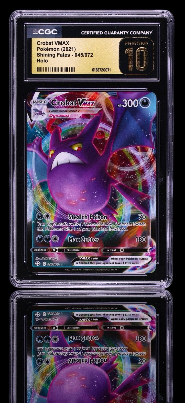 💜Crobat VMAX 045/072 Shining Fates Holo GRADE 10 PRISTINE GOLD LABEL TOP POP!💨