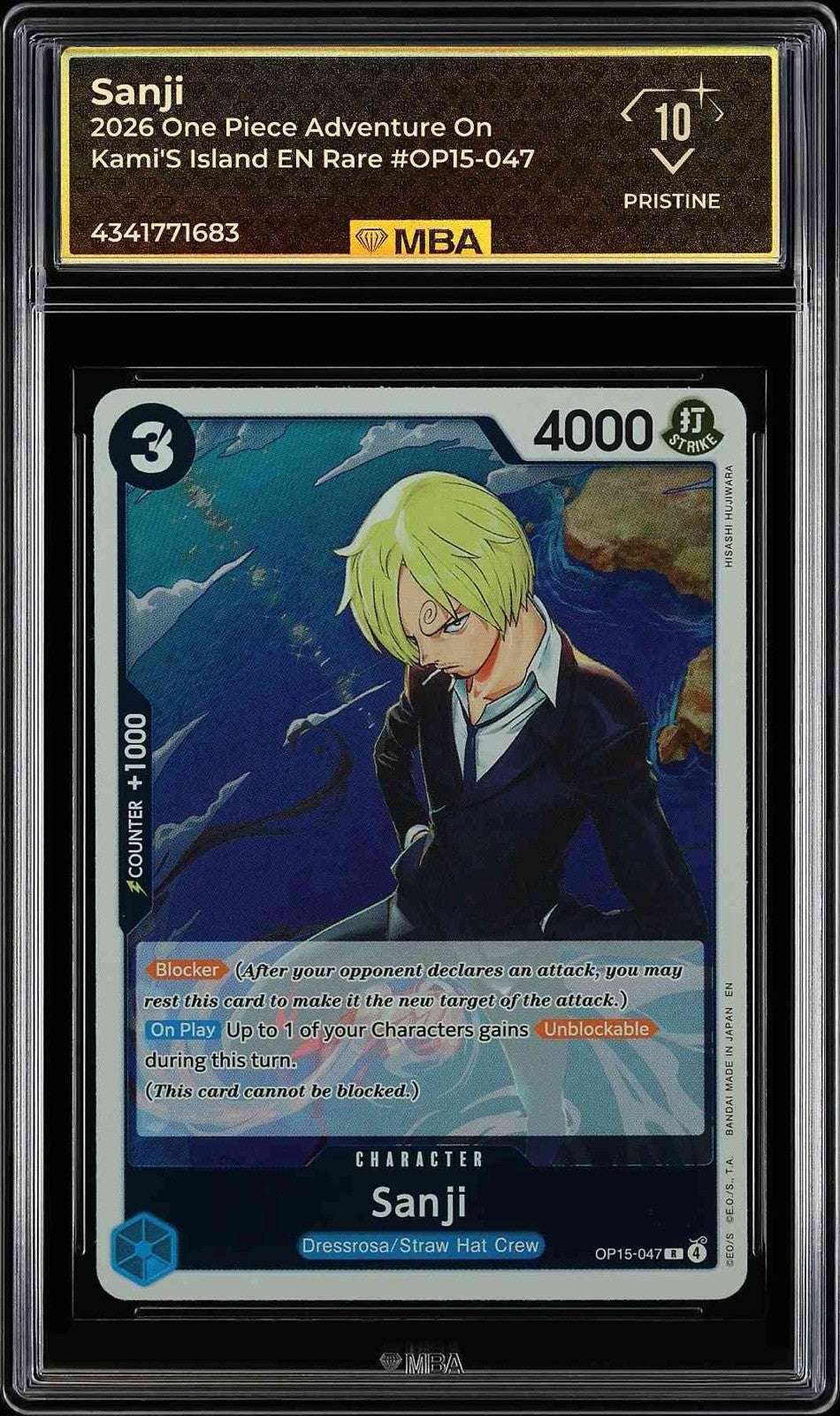🚨 Sanji~One Piece~OP15-047 Adventure on Kami's Island~ MBA BLACK PRISTINE 10💨