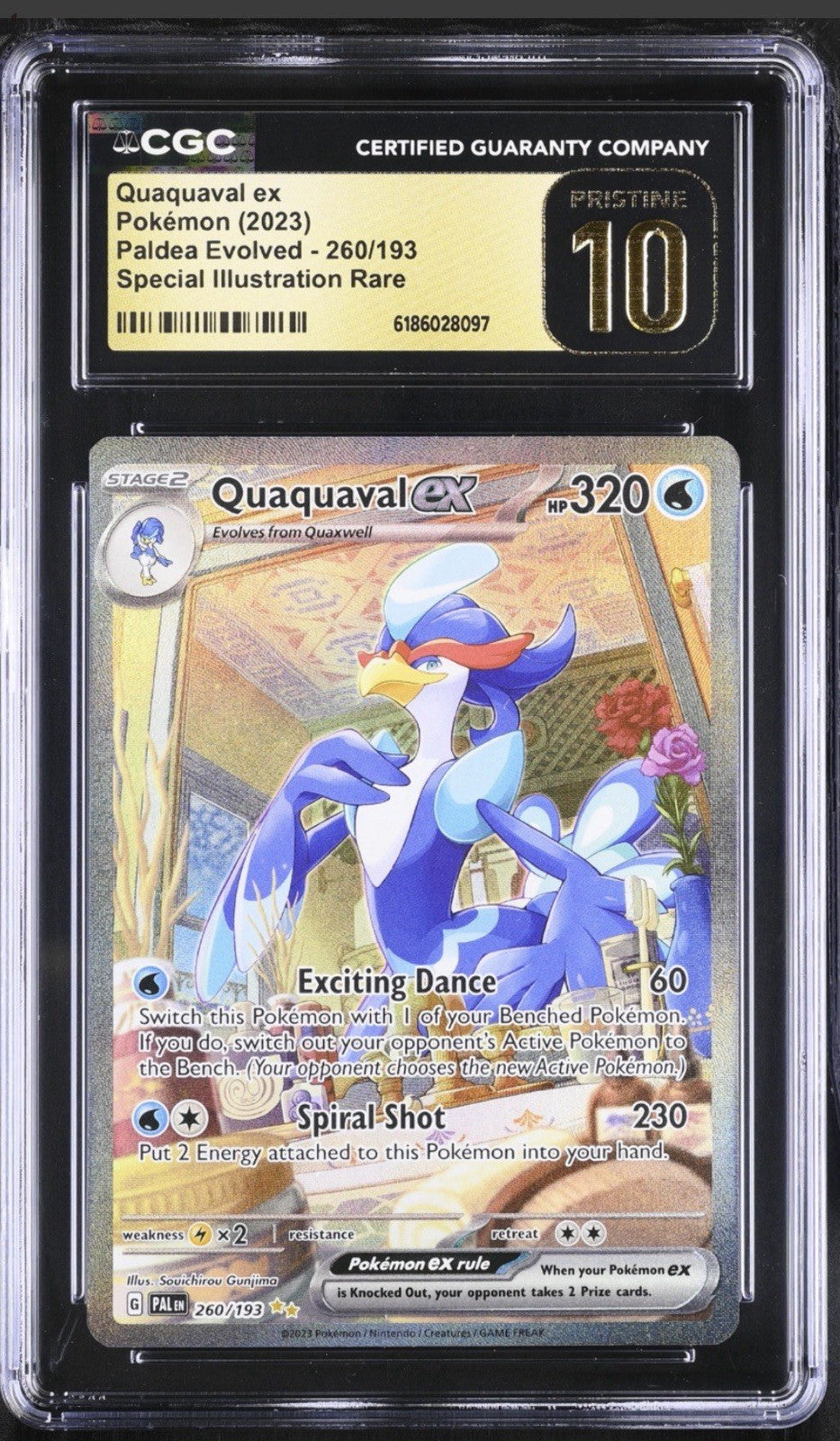 ⚠️ Quaquaval ex 260/193 Paldea Evolved SIR~PRISTINE 10 GOLD LABEL TOP POP 17💨