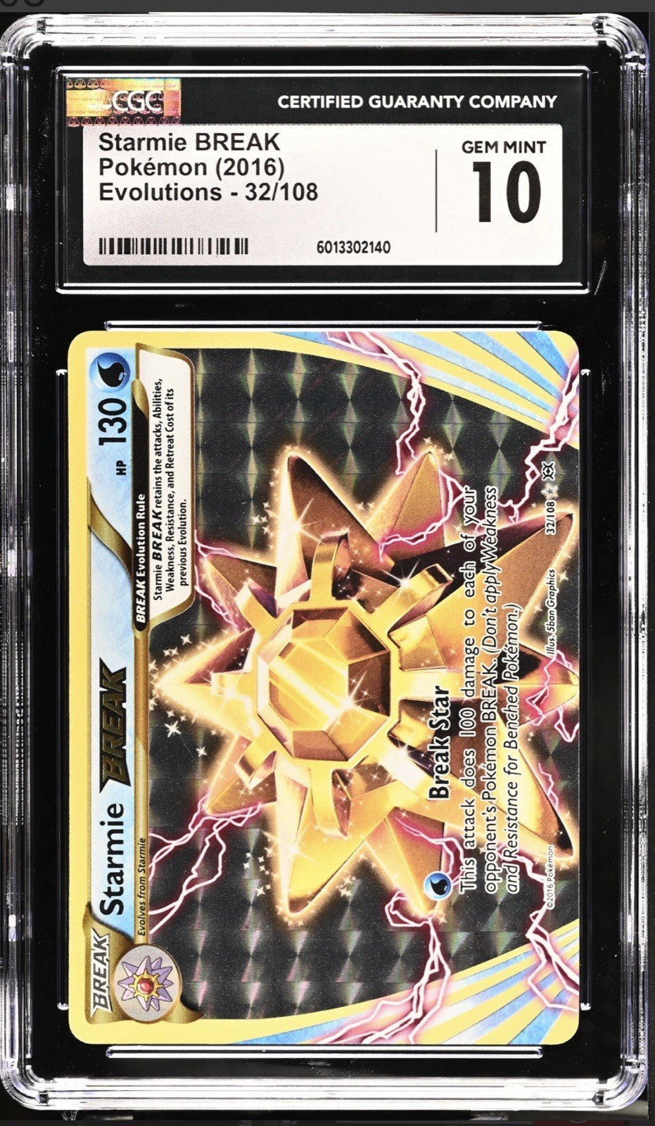 ‼️Pokemon Starmie BREAK 32/108 Evolutions Holo GRADE 10~FAST SHIP SHOOT OFFER💨