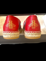 ‼️Gucci Sylvie Canvas Leather Red White Blue Logo Stripe Espadrille Shoes SIZE 8