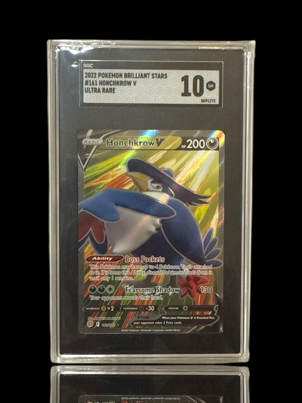 ‼️Honchkrow V (Full Art) 161/172: Brilliant Stars Holo~GRADE 10~SHIPS SAME DAY💨