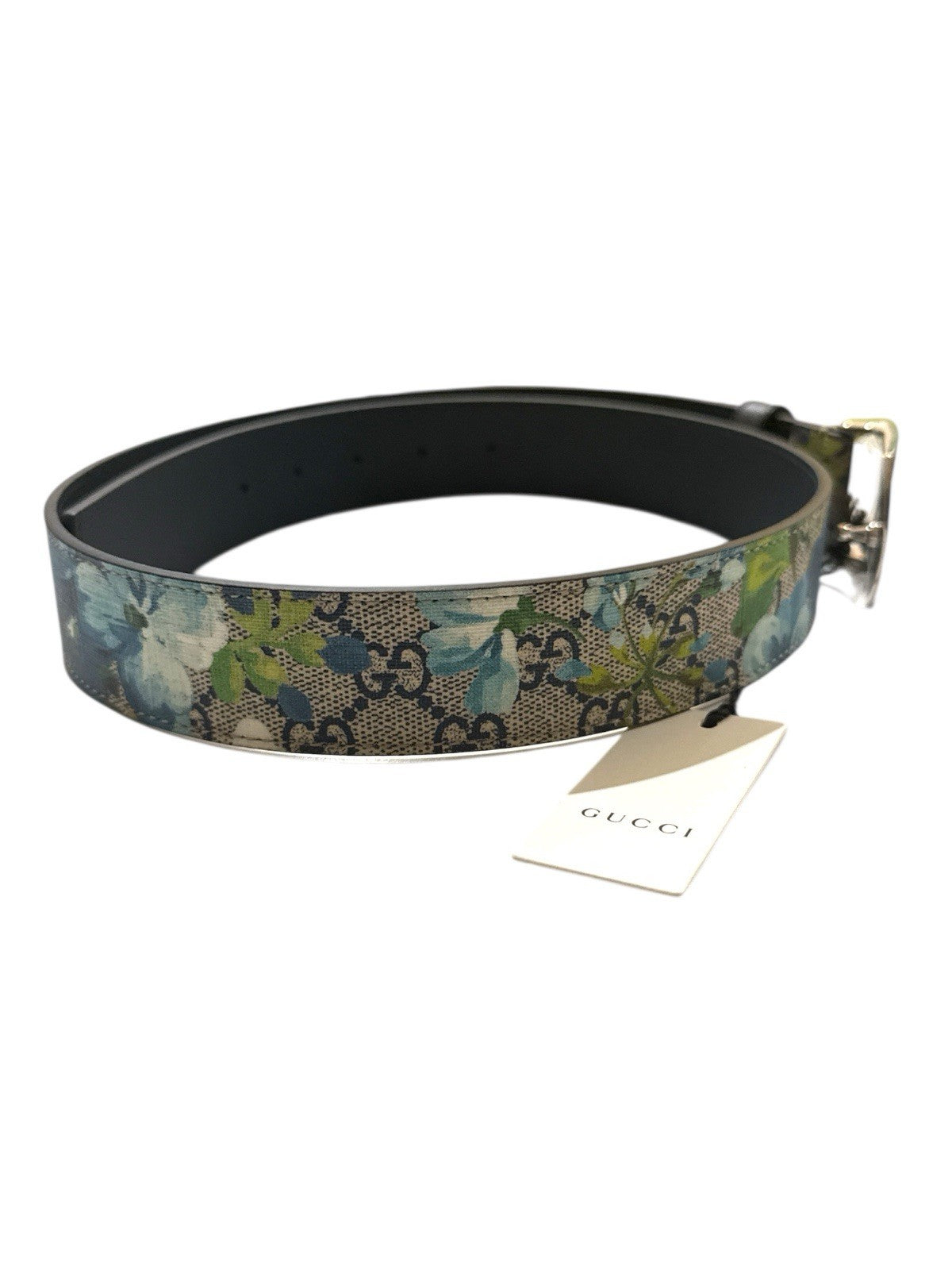 ‼️Gucci GG Blooms Floral Leather Belt Silver Buckle Blue SIZE 115/46 SHOOT OFFER