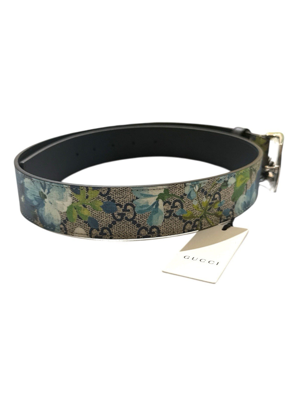 ‼️Gucci GG Blooms Floral Leather Belt Silver Buckle Blue SIZE 115/46 SHOOT OFFER
