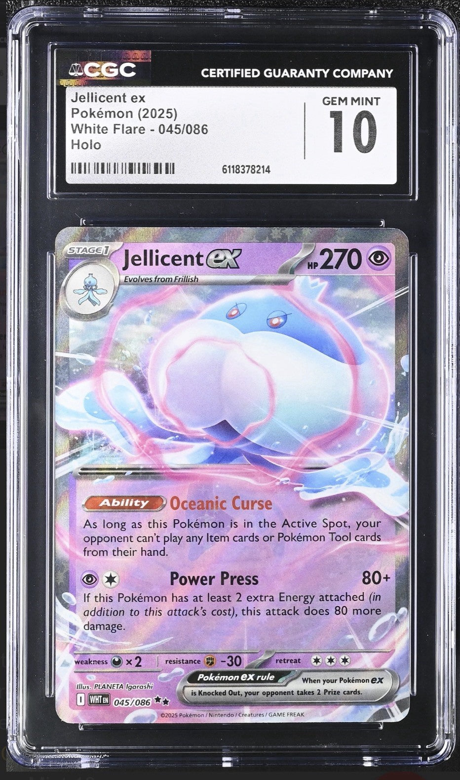 💎 Jellicent ex 045/086 White Flare Holo GRADE 10! SAME DAY SHIP! SHOOT OFFER💨