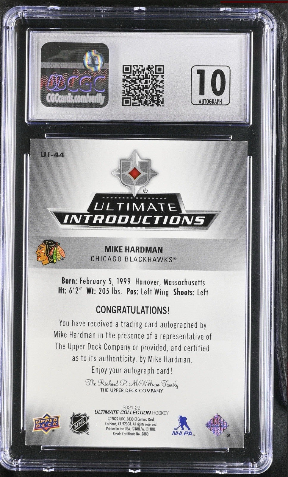 ‼️2021-22 UD Ultimate Collection Introductions Mike Hardman CGC 9~AUTO 10~POP 1