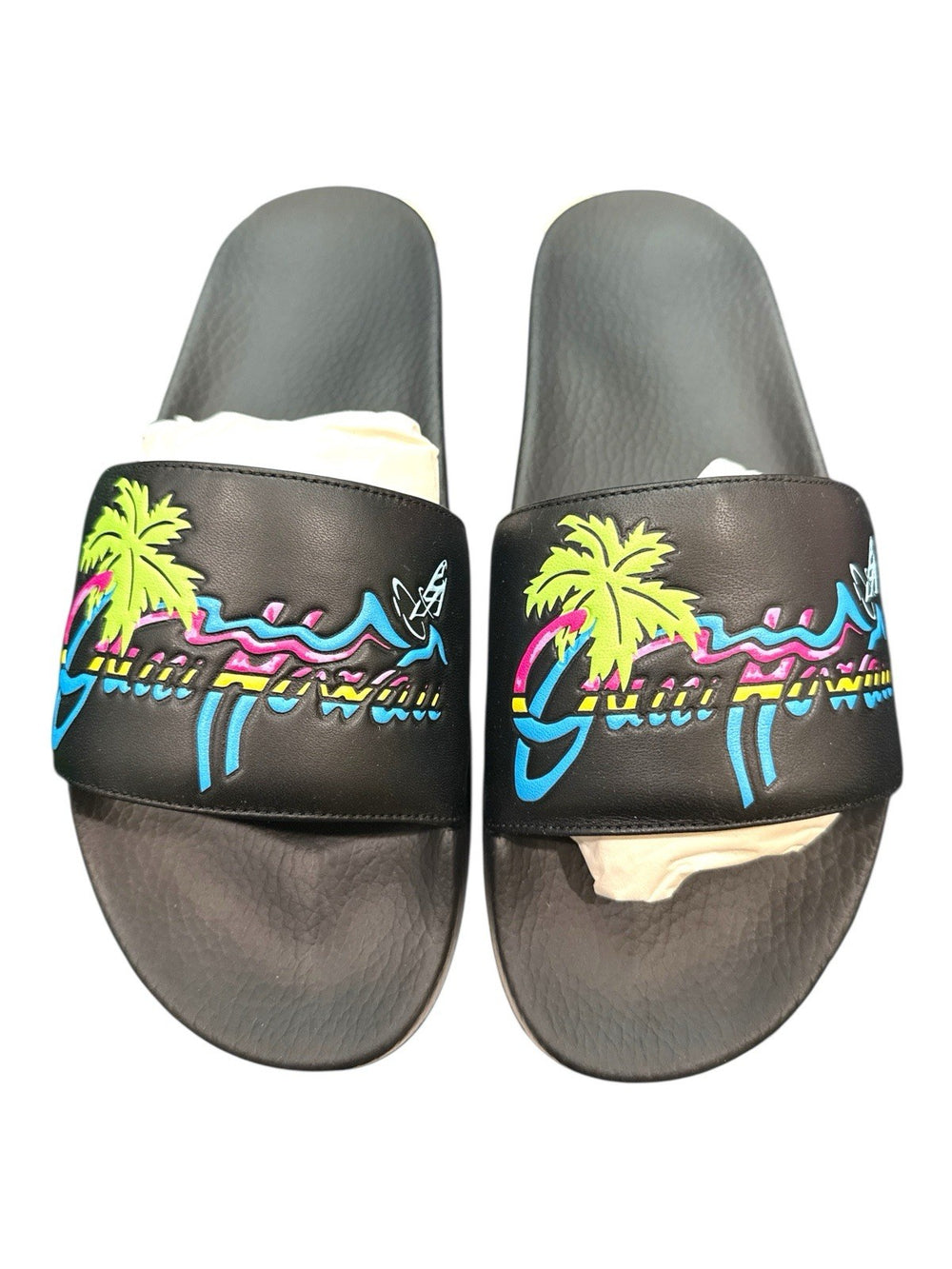 ‼️Gucci Men's Black Leather Top Rubber Sole Hawaii Logo Sandal SIZE 11~FAST SHIP