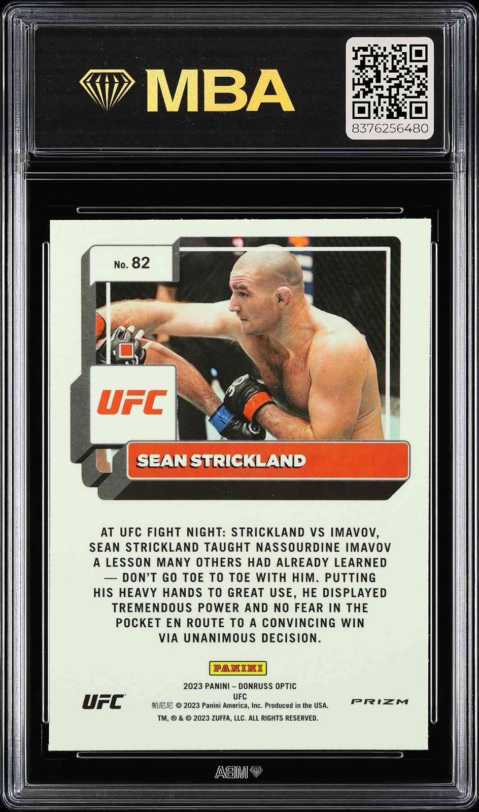 ⚠️ 2023 Panini Donruss Optic UFC Sean Strickland #82 Holo Prizm~MBA GRADE 10!💨