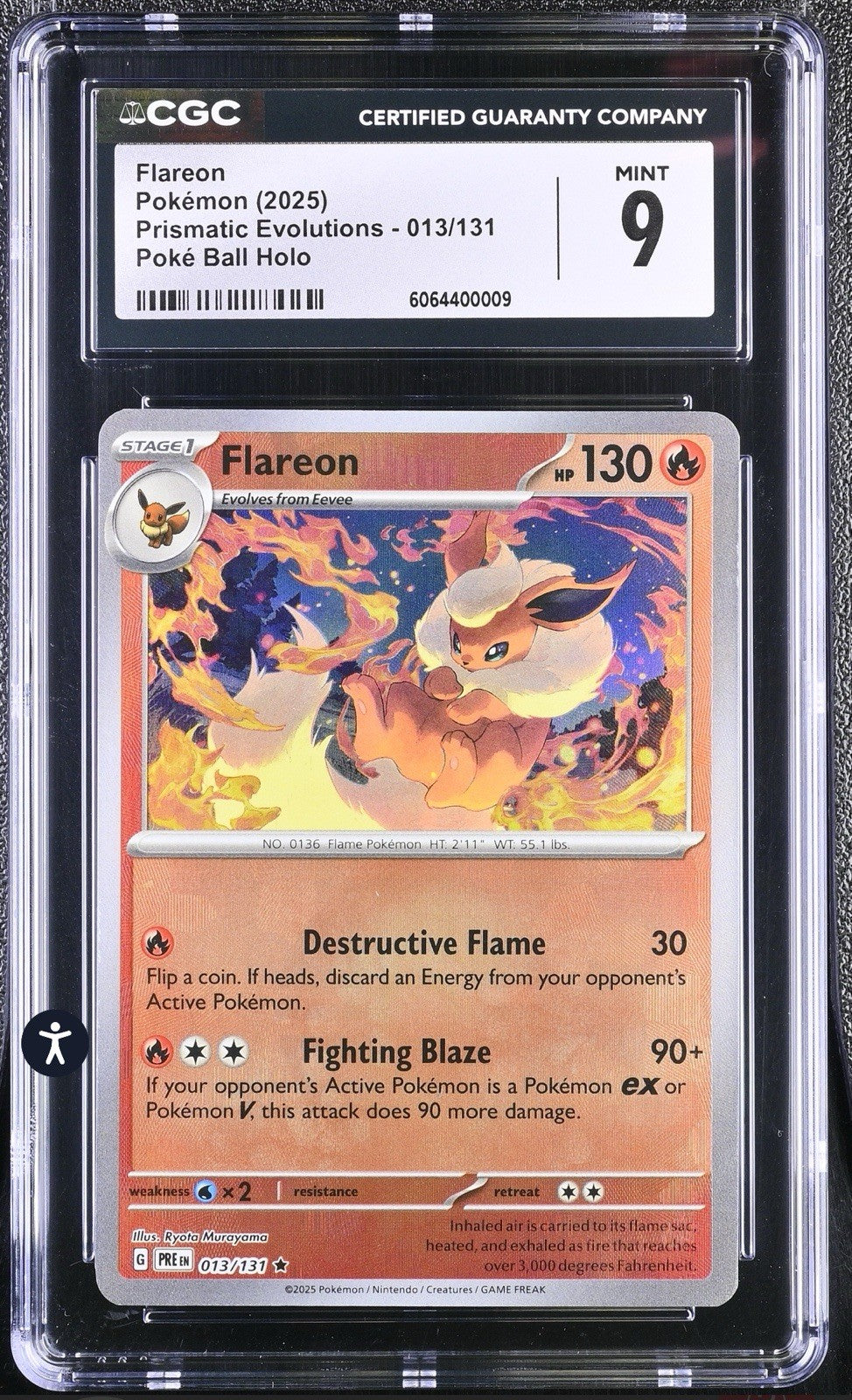 ‼️Pokemon TCG Flareon Poke Ball Pattern 013/131 Prismatic Evolutions GRADE 9!💨