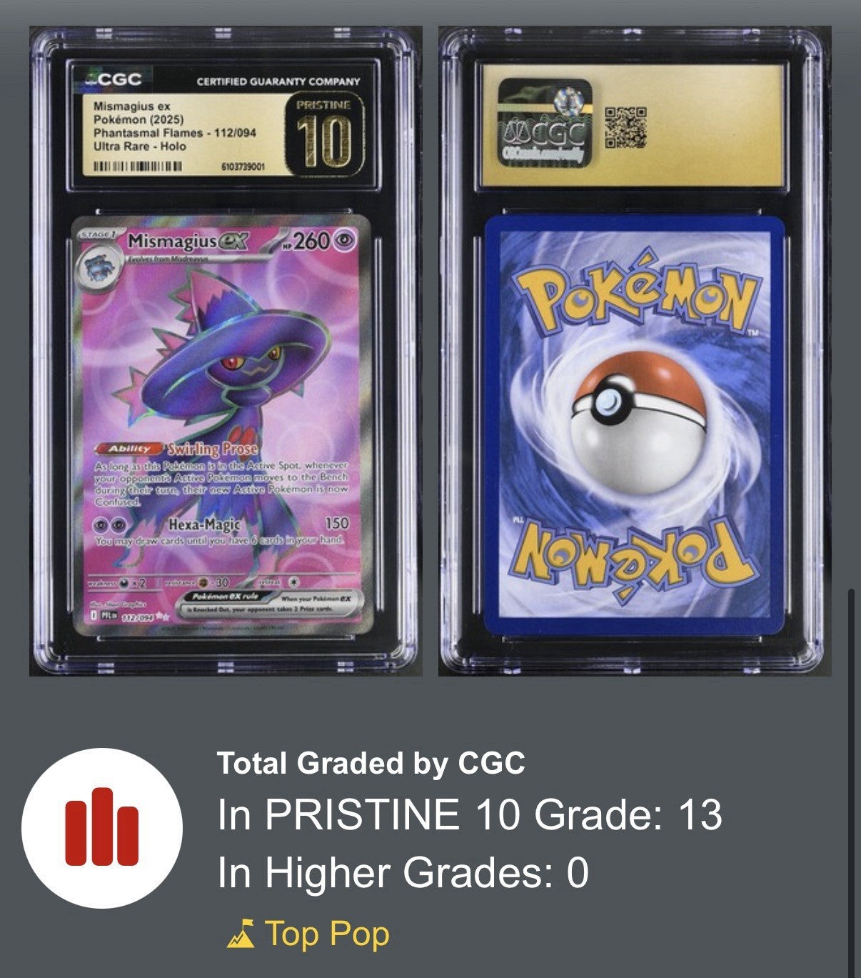 ‼️Pokemon Mismagius ex 112 Phantasmal Flames GRADE 10 PRISTINE GOLD LABEL!💨