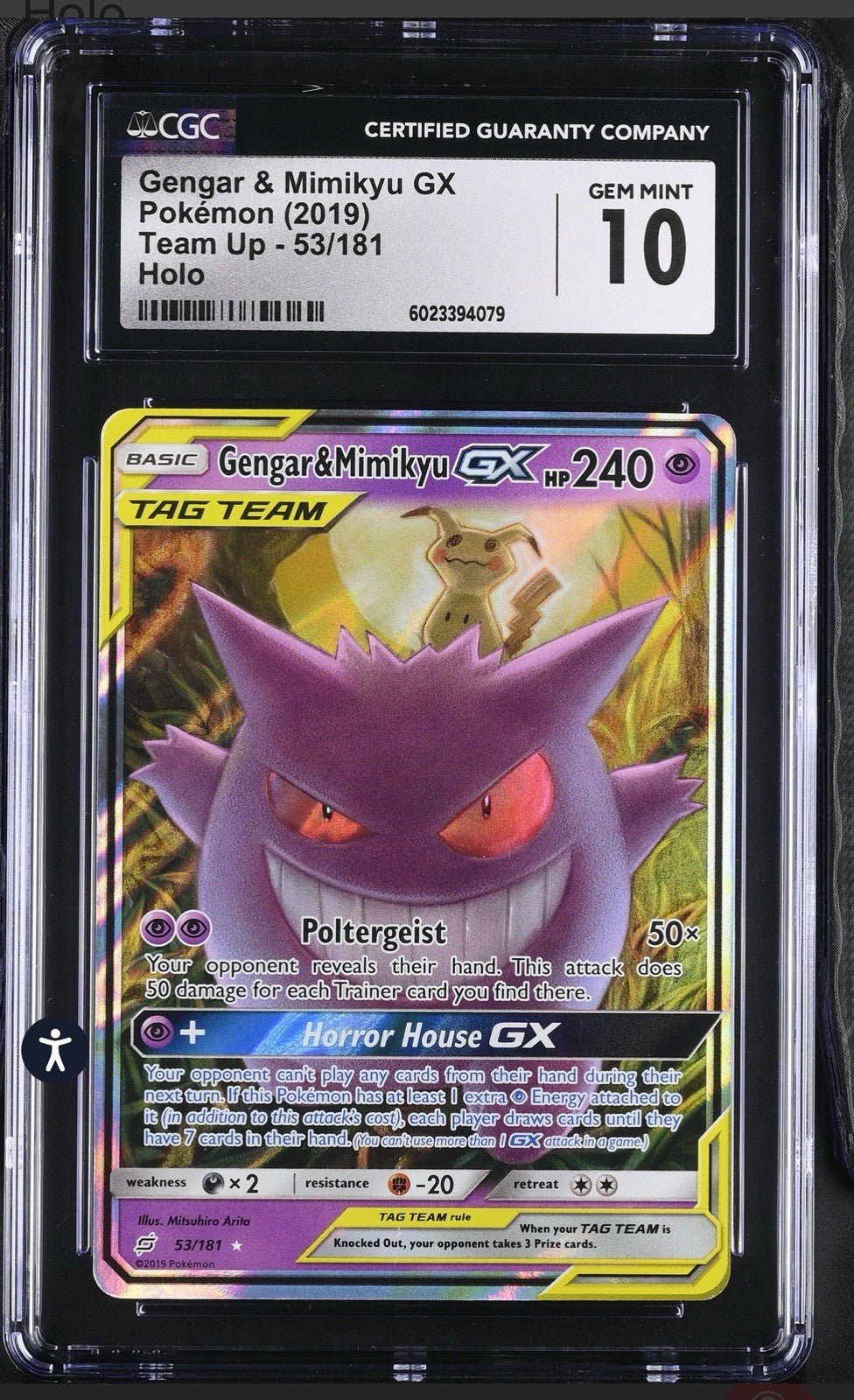 ‼️Gengar & Mimikyu GX Pokémon (2019) Team Up - 53/181 Holo CGC 10 SHIPS FAST 💨